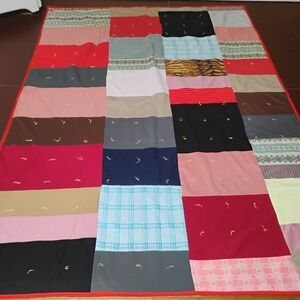 Vintage Handmade Patchwork Quilt –Colorful Scrap Fabric Throw Blanket, 62x89. G​